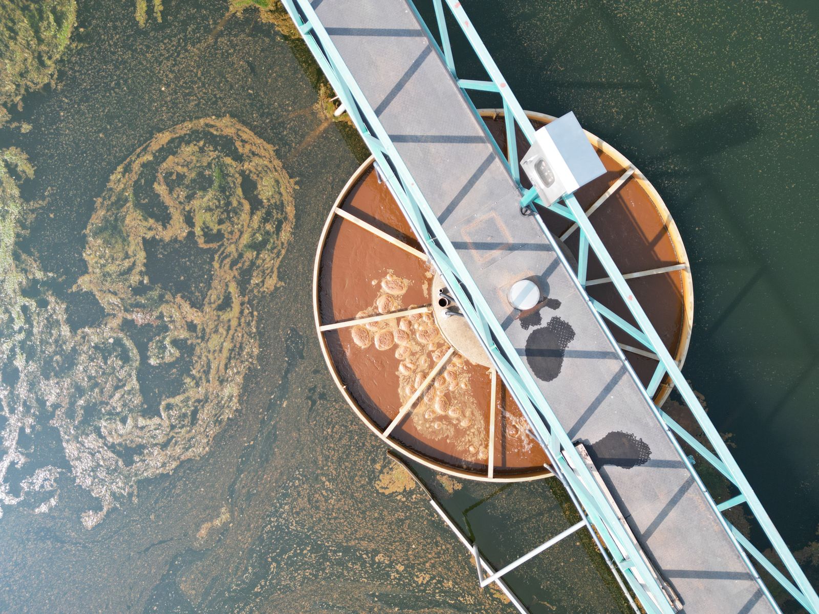 Water treatment facility with circular clarification tanks.