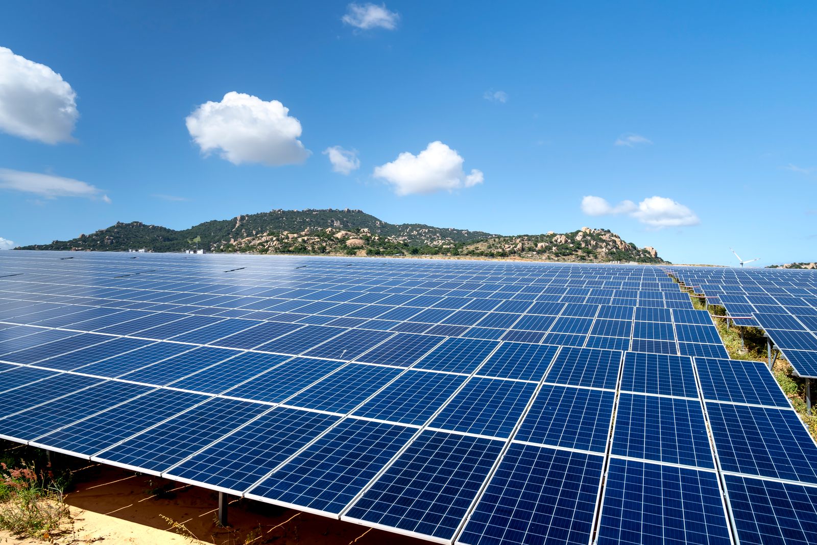 Solar photovoltaic panels generating renewable electricity.